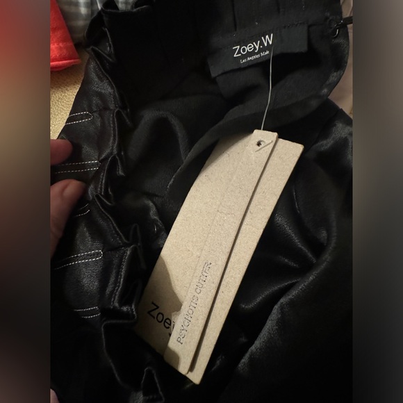 Zoey W. Black satin feeling top dramatic ruffle sleeve high neck pleated Sz S - Picture 10 of 11